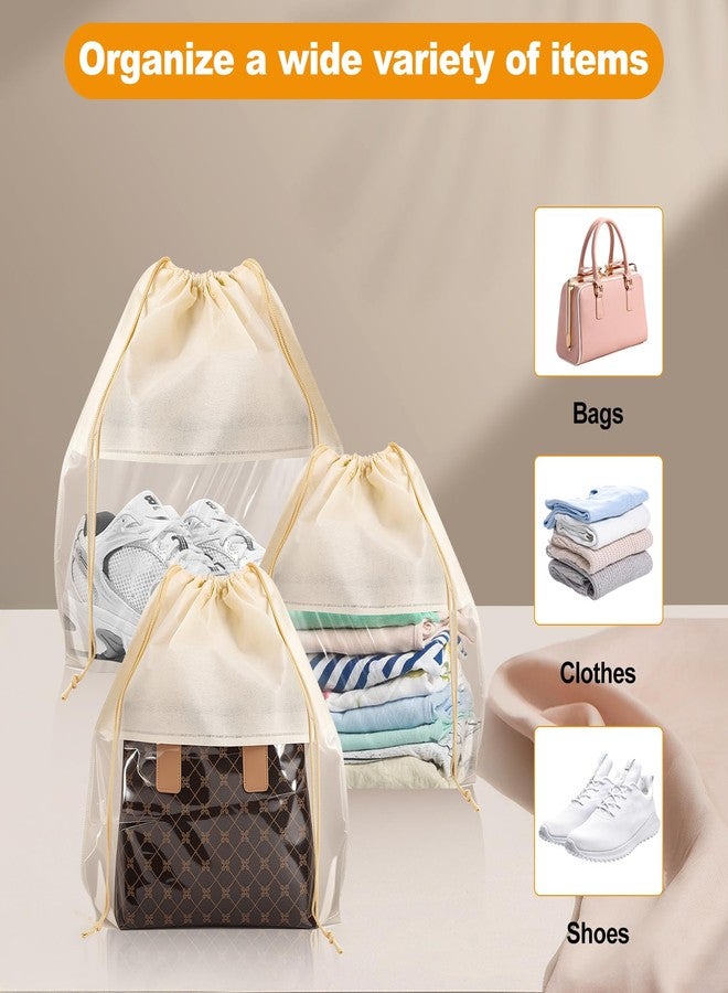PLMMOUT 12 PCS Dustproof Drawstring Bags,Breathable Non-Woven Fabric Drawstring Dust Covers,Storage Bags Dust Bag for Handbags Shoes Purses,Beige - Image 5